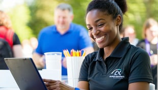 Volunteer manager using Volunteer Impact software on a laptop