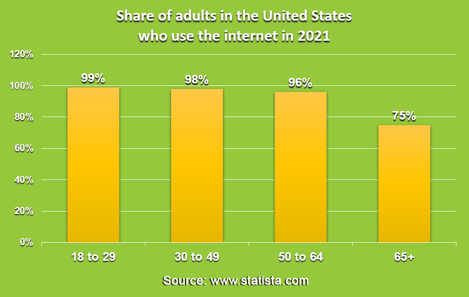 share of adults who use the internet in USA 2021 ps