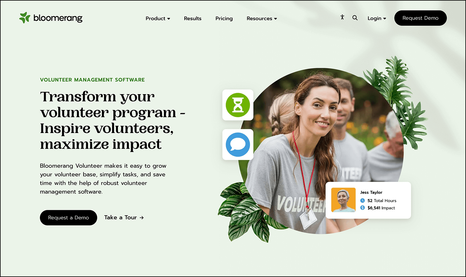 The product page for Bloomerang Volunteer.