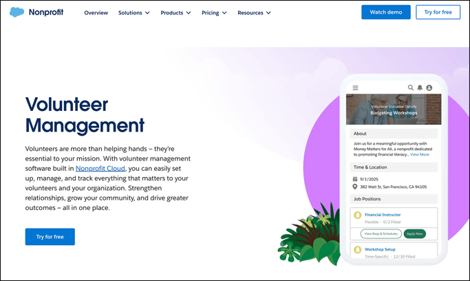 The Salesforce Volunteer Management product page.