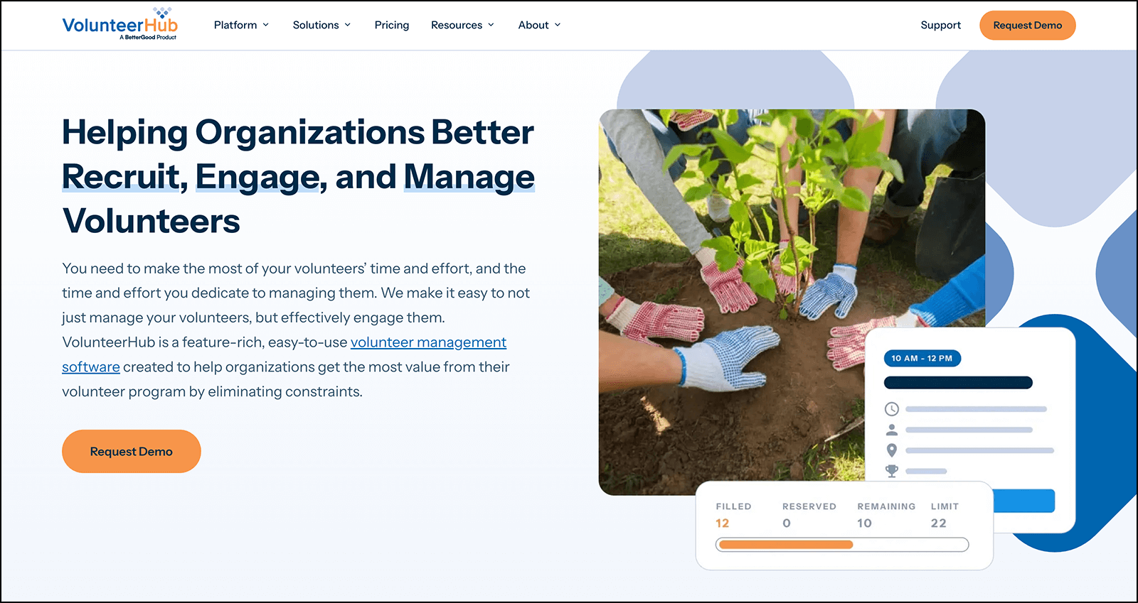 VolunteerHub's homepage