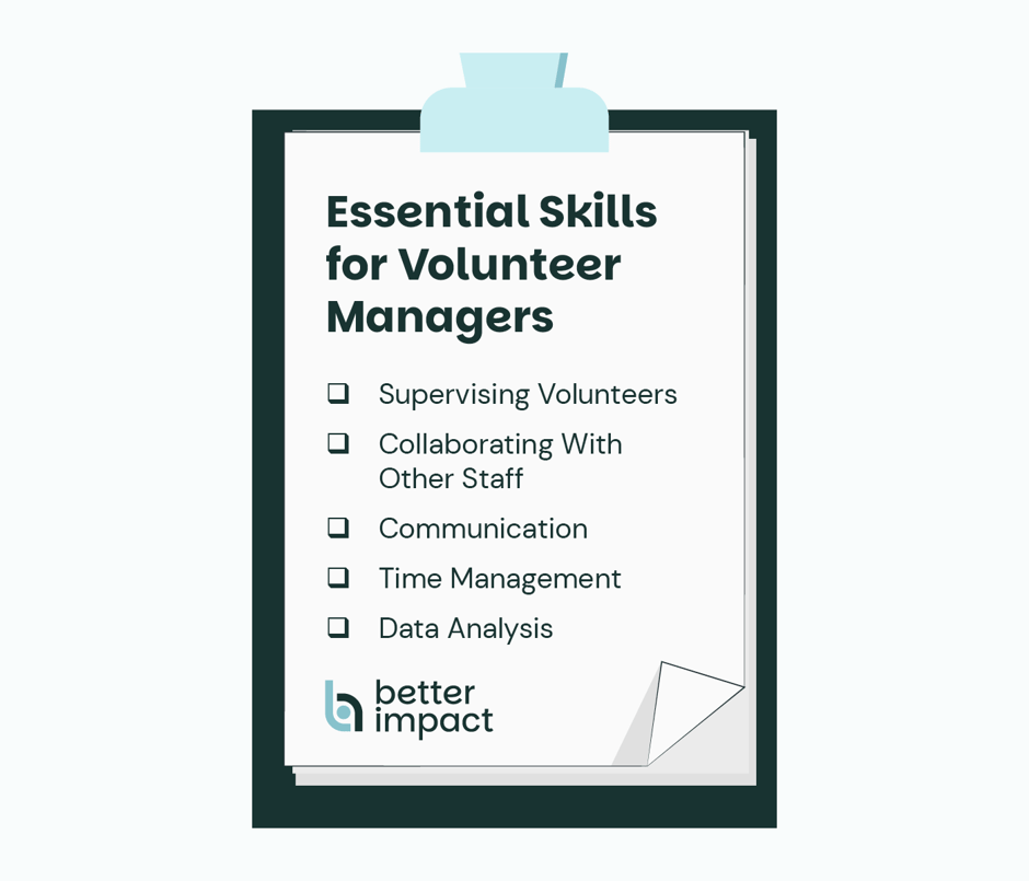 A checklist of essential skills for volunteer managers, which are listed below.