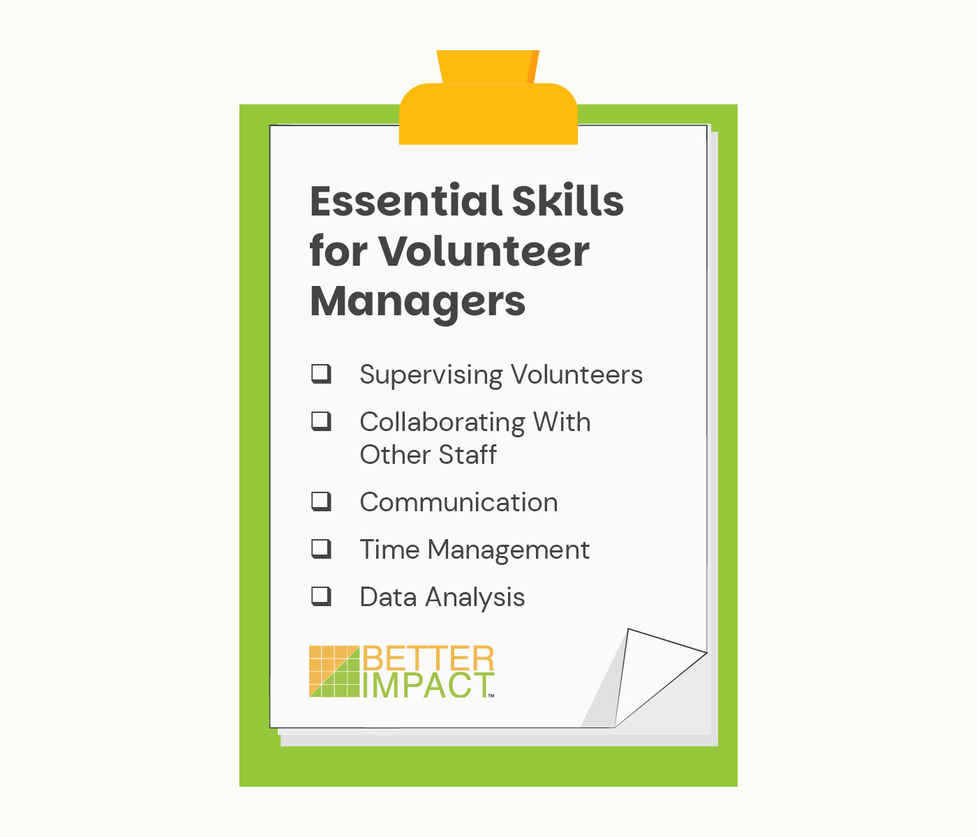 A checklist of five essential skills for volunteer coordinators, which are listed below.