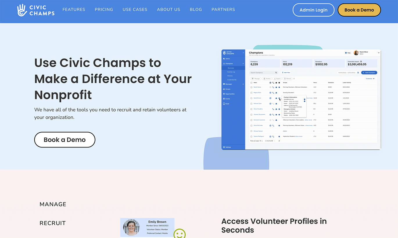 Civic Champs' homepage.