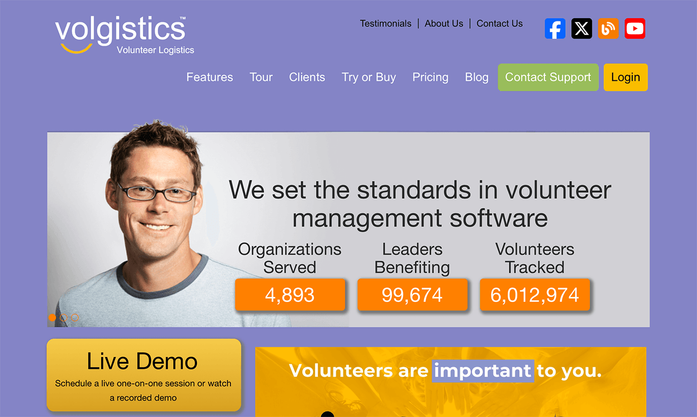 Volgistics’ homepage.