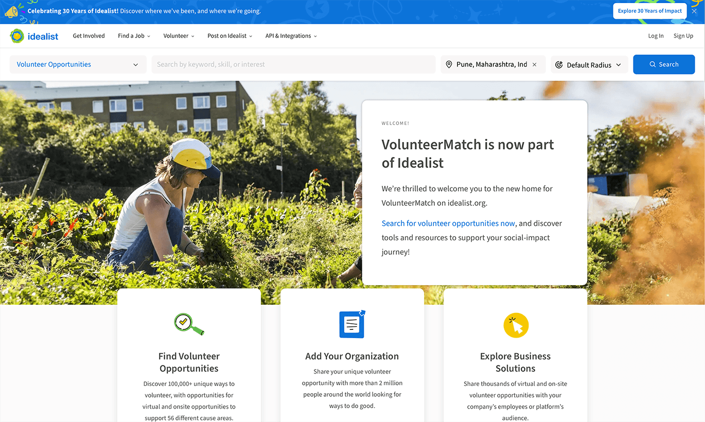 The VolunteerMatch product page.