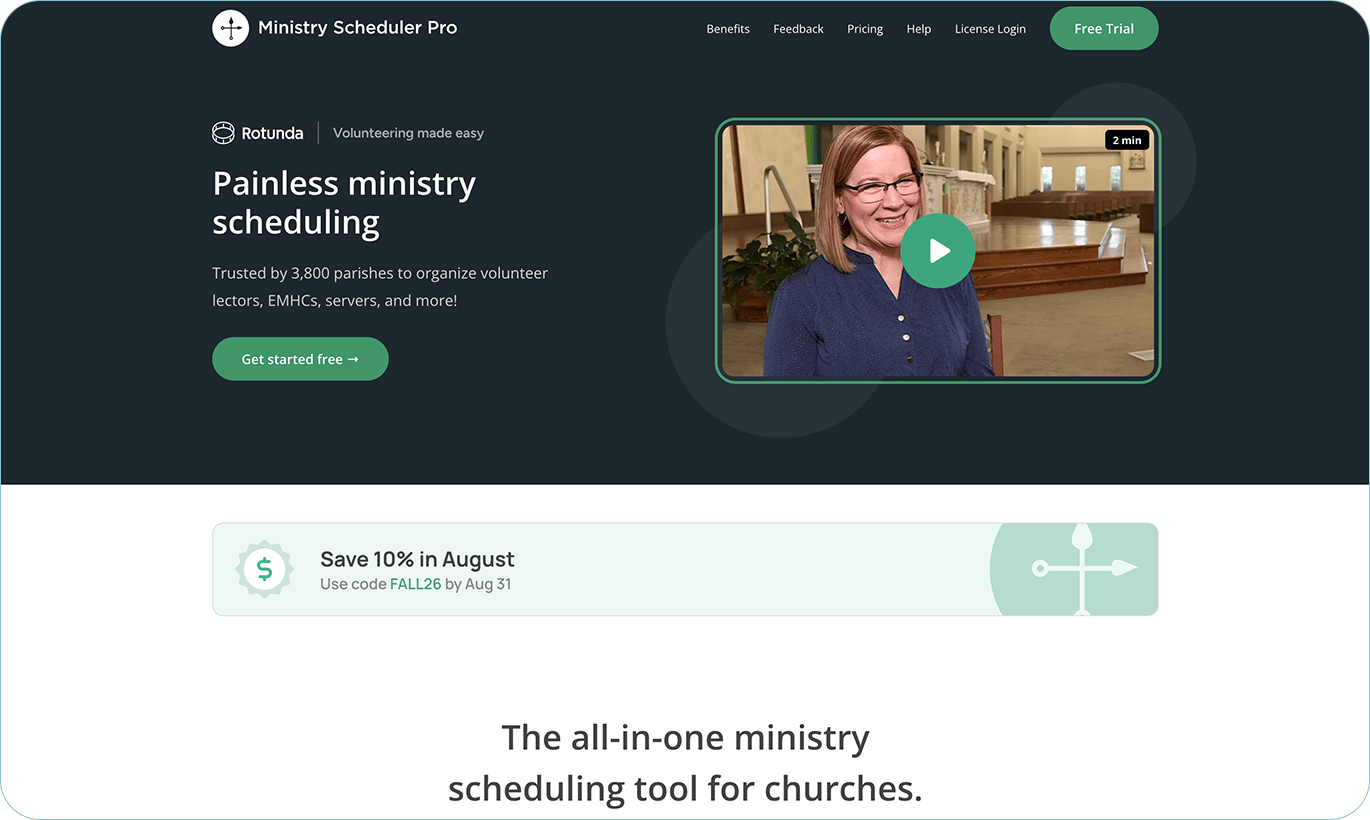 Ministry Scheduler Pro’s homepage.