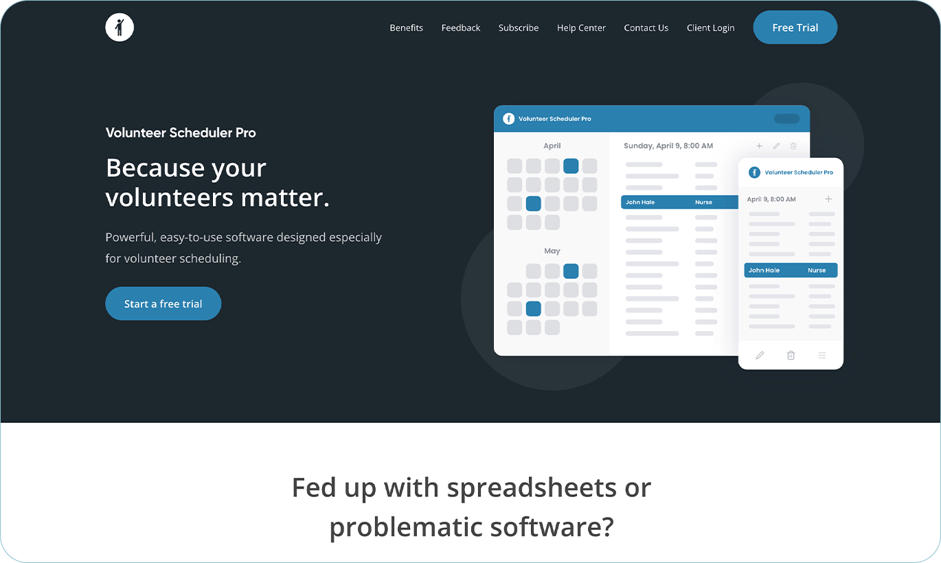 Volunteer Scheduler Pro’s homepage.